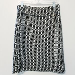 Banana Republic Belt Trim Academia Navy Cream Pencil Wool Skirt Size 4 Formal